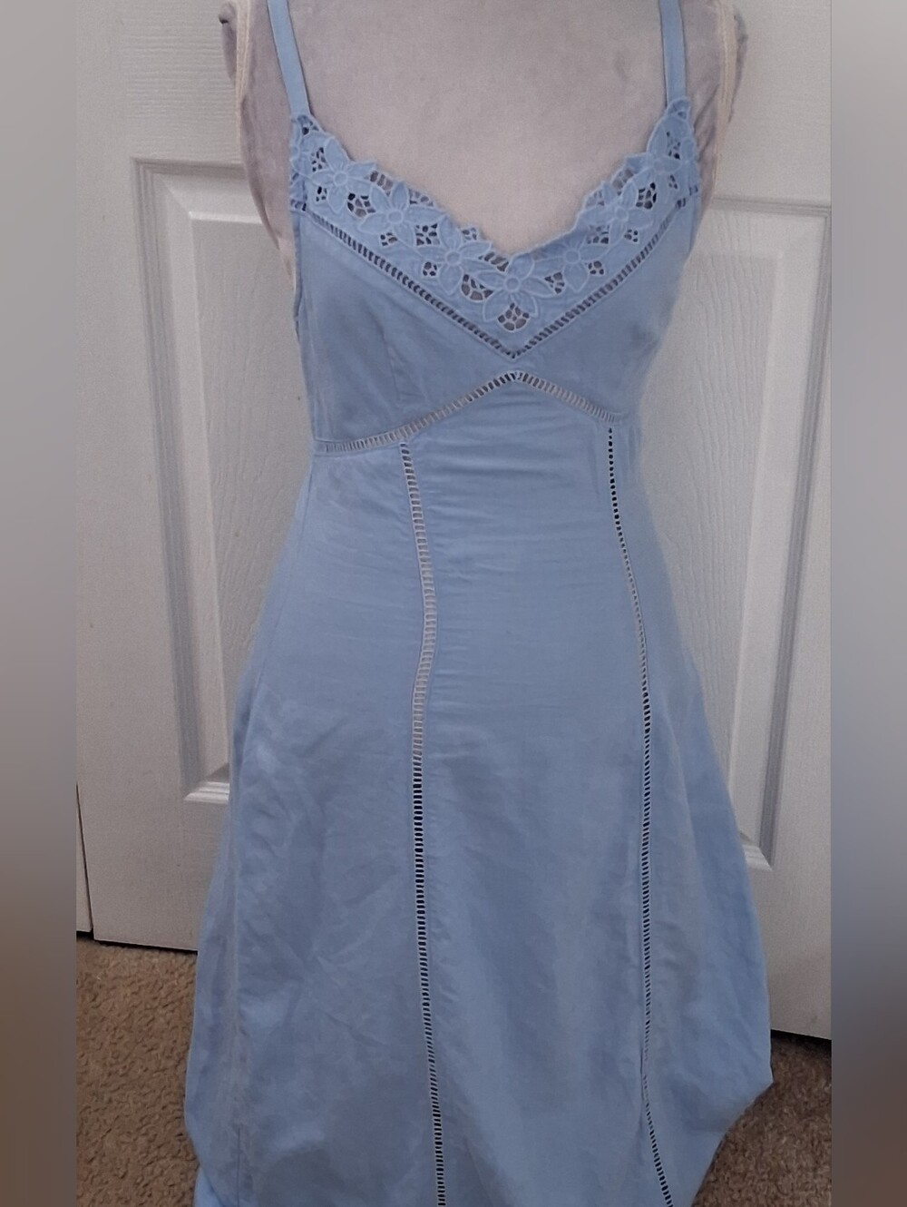 Madewell Light Blue Linen Blend Lace-Trim Midi Slip Dress Size 2